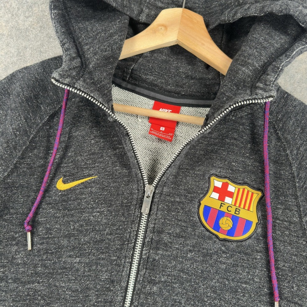 FC Barcelona Sweatshirt Hoodie Full Zip Mens Small Gray La Liga Soccer Nike